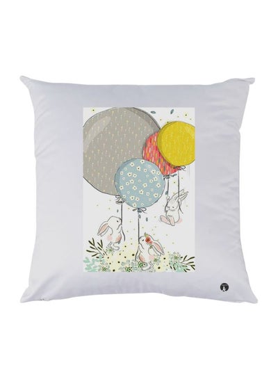 Cute Bunny With Balloons Printed Decorative Throw Pillow White/Grey/Yellow 30x30cm