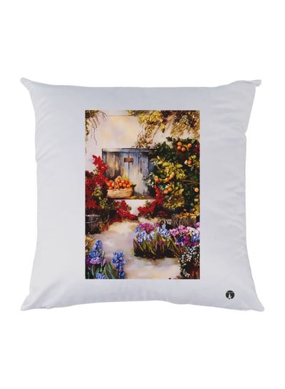 Flowers Printed Decorative Throw Pillow White/Beige/Pink 30x30cm