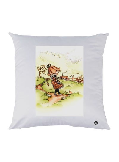 Cartoon Printed Decorative Throw Pillow White/Green/Brown 30x30cm
