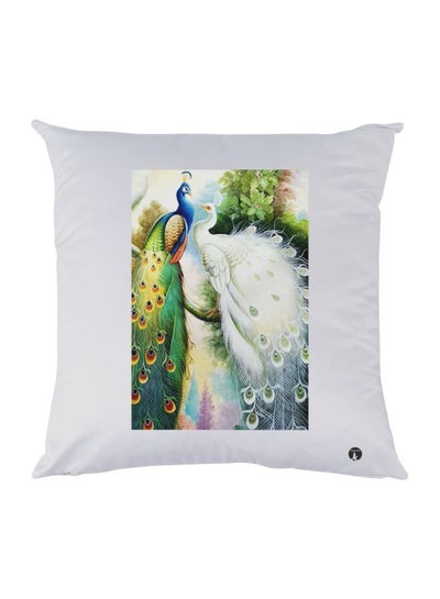 Peacock Printed Decorative Throw Pillow White/Blue/Green 30x30cm