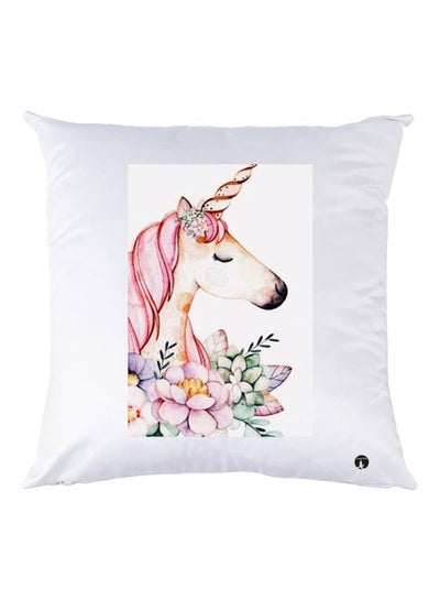 Unicorn Printed Throw Pillow White/Pink/Green 30x30cm