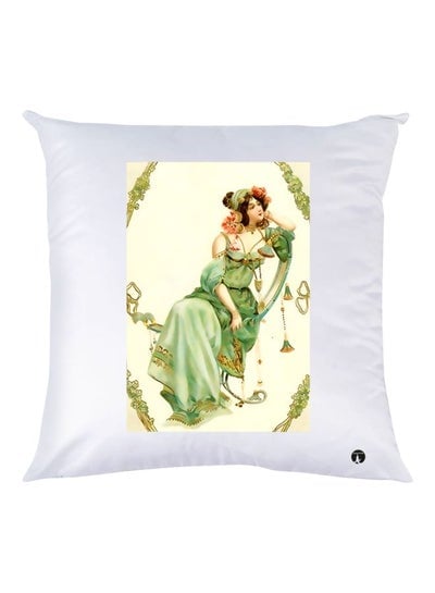 Girl Printed Throw Pillow White/Beige/Green 30x30cm