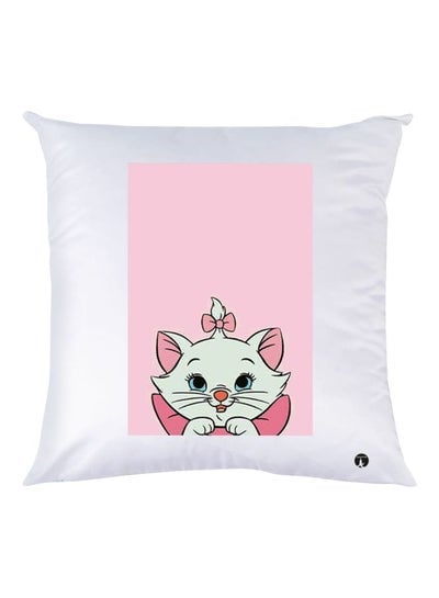 Cat Printed Throw Pillow White/Pink/Blue 30x30cm