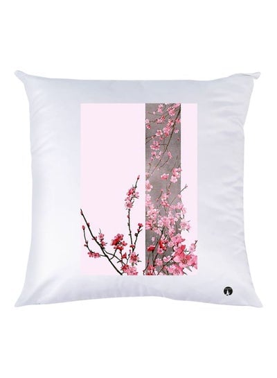 Flower Printed Decorative Throw Pillow White/Pink/Grey 30x30cm