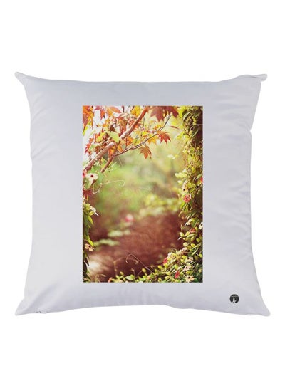 Nature Printed Decorative Throw Pillow White/Green/Brown 30x30cm