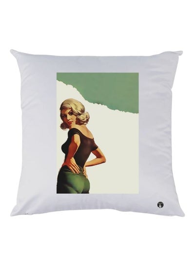 Girl Printed Decorative Throw Pillow White/Green/Brown 30x30cm