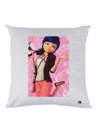 Girl Printed Decorative Throw Pillow White/Pink/Blue 30x30cm