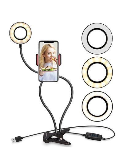Selfie Ring Light With Phone Holder Lazy Bracket For Makeup Live Streaming (Black) Black