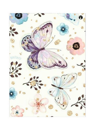 Butterfly Printed Metallic Plate Beige/Purple/Pink 20x15cm