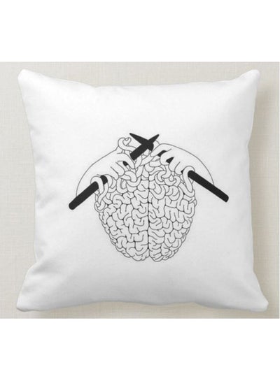 Brain Knit Printed Decorative Pillow White 40x40centimeter