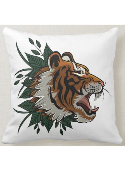 Tiger Printed Decorative Pillow White 40x40centimeter
