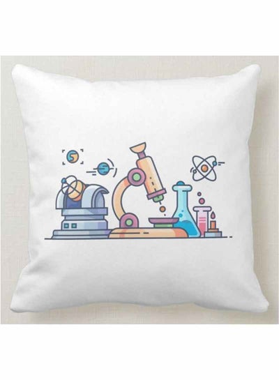 Science Lab Printed Pillow White 40x40centimeter