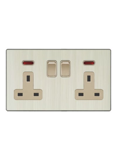 V3 Series 13A Double Neon Socket With Switch Grey/Gold 3x6inch