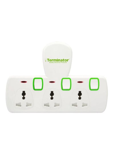 3 Way Universal T-Socket Multi Adaptor With Individual Switches White/Green 27cm