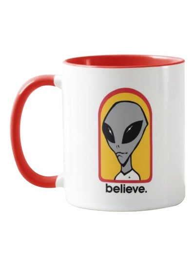 Alien Believe Printed Ceramic Mug Red/White/Yellow 11ounce