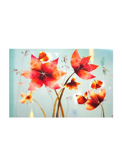 Floral Themed Decorative Wall Painting With Frame Red/Blue 30x45cm