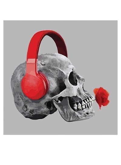 Skull And Headphone Themed Wall Art Grey/Red/Black 30x30cm