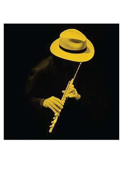 Flute Player Themed Wall Art Black/Yellow 30x30cm