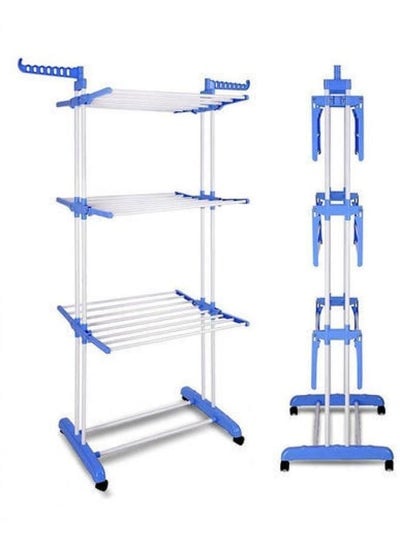 Three Layer Clothes Rack Hanger With Wheels White/Blue Medium Blue One Sizecm