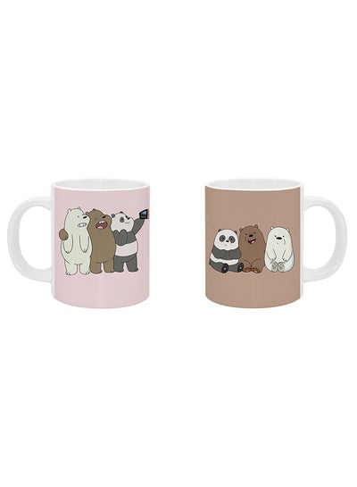 Set Of 2 Bear Panda Printed Coffee Mug Brown/Pink/White 11ounce