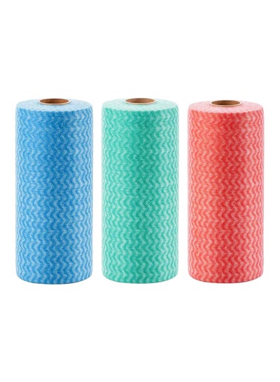 Pack Of 3 Kitchen Disposable Towels Roll Blue/Green/Red One Size