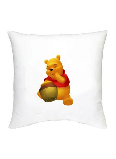 Winnie The Pooh Character Printed Decorative Pillow White/Yellow/Red 16x16inch