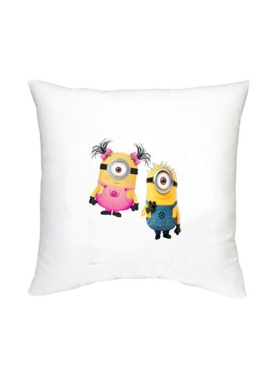 Minions Printed Decorative Pillow White/Yellow/Pink 16x16inch