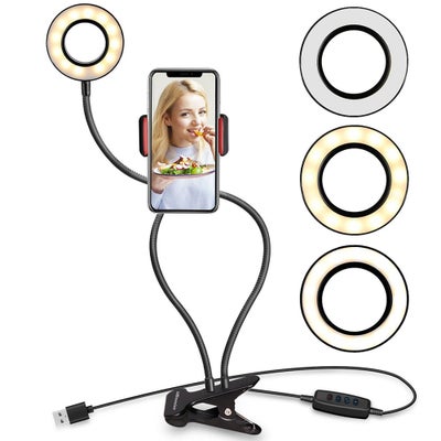 Selfie Ring Light With Phone Holder Lazy Bracket Black