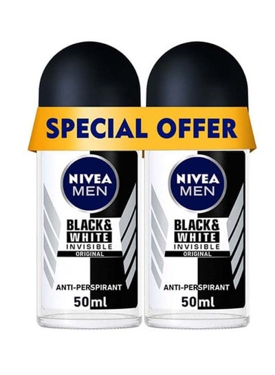 Pack Of 2 Black And White Invisible Original Antiperspirant Roll On 50ml
