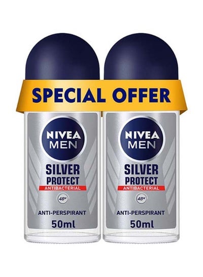 Silver Protect Antiperspirant For Men Antibacterial Protection Roll-On Pack Of 2 50ml