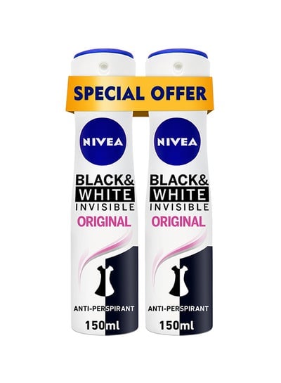 Pack of 2 Set Invisible Original Antiperspirant Spray Black/White 300ml