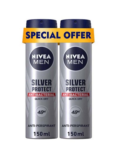 Silver Protect Antiperspirant For Men Antibacterial Protection Spray Pack Of 2 150ml