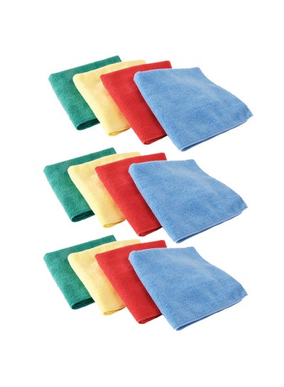 12-Piece Multipurpose  Microfiber Cleaning Cloth Multicolour 40cm