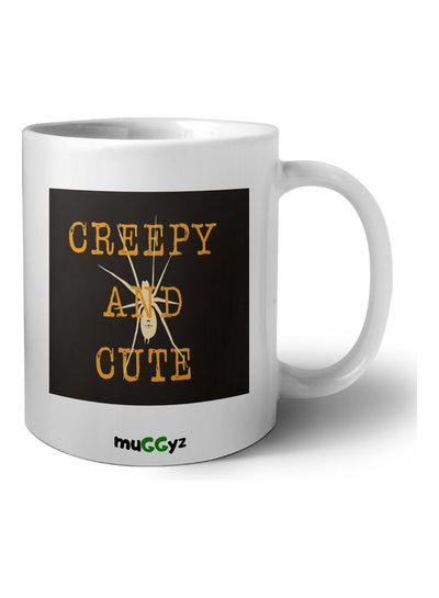 Creepy And Cute Printed Ceramic Coffee Mug White/Black/Orange 11ounce