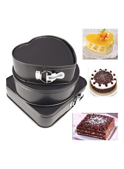3Pcs/Set Square Round Heart Shape Cake Mold Non Stick Baking Tray with Buckle Bakeware black 27*27*27cm