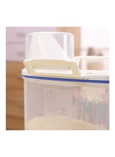 2L Portable Plastic Rice Storage Box Container With Measuring Cup White 24*8.5*15.5cm