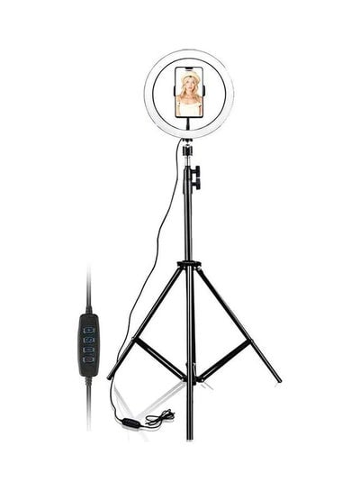 10" Selfie Ring Light with 210CM Long Tripod Stand & Cell Phone Holder Black