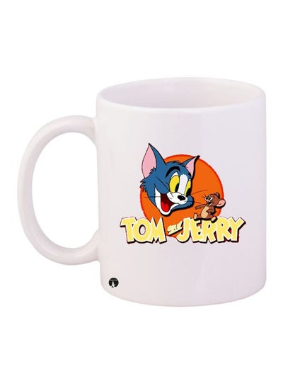 Tom And Jerry Printed Coffee Mug White/Orange/Blue 11ounce