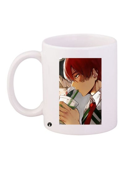 Anime Boy Printed Coffee Mug White/Brown/Red 11ounce