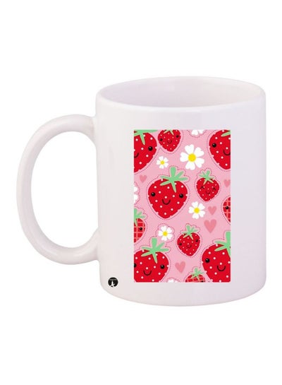 Strawberry Printed Coffee Mug White/Red/Pink 11ounce