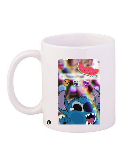 Stitch Printed Coffee Mug White/Blue/Red 11ounce
