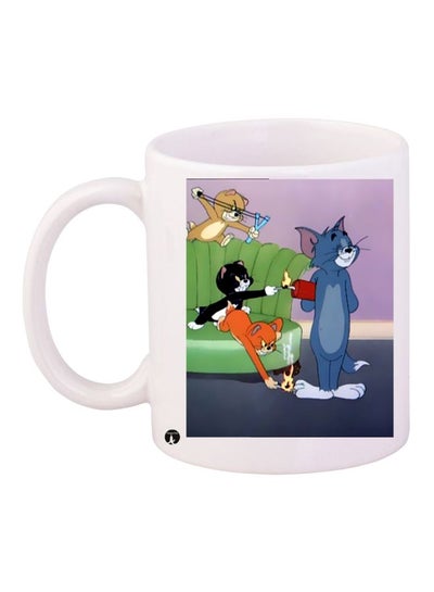 Tom And Jerry Printed Coffee Mug White/Blue/Purple 11ounce