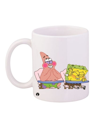 SpongeBob And Patrick Printed Coffee Mug White/Brown/Yellow 11ounce