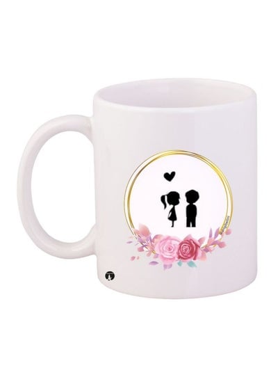 Floral Couple Printed Coffee Mug White/Black/Pink 11ounce