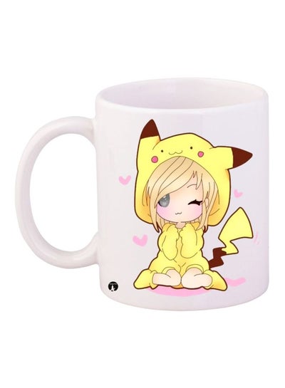 Pikachu Hoodie Printed Coffee Mug White/Yellow/Brown 11ounce