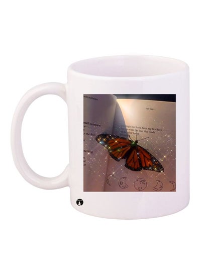 Butterfly Printed Coffee Mug White/Brown/Black 11ounce