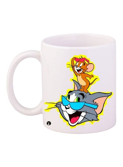 Tom And Jerry Printed Coffee Mug White/Grey/Brown 11ounce