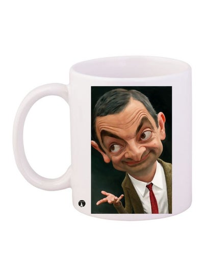 Mr Bean Printed Coffee Mug White/Black/Beige 11ounce