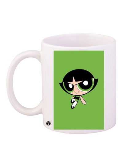 Power Puff Girl Printed Coffee Mug White/Green/Black 11ounce