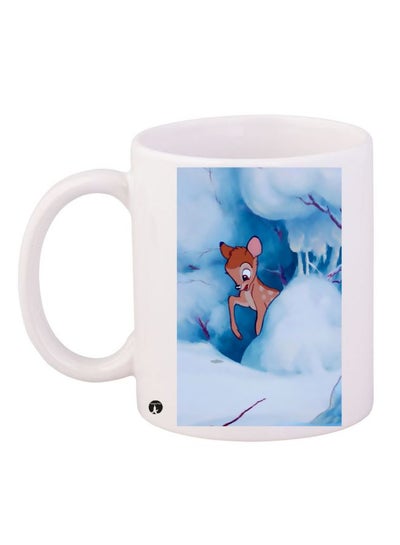Deer Printed Coffee Mug White/Blue/Brown 11ounce